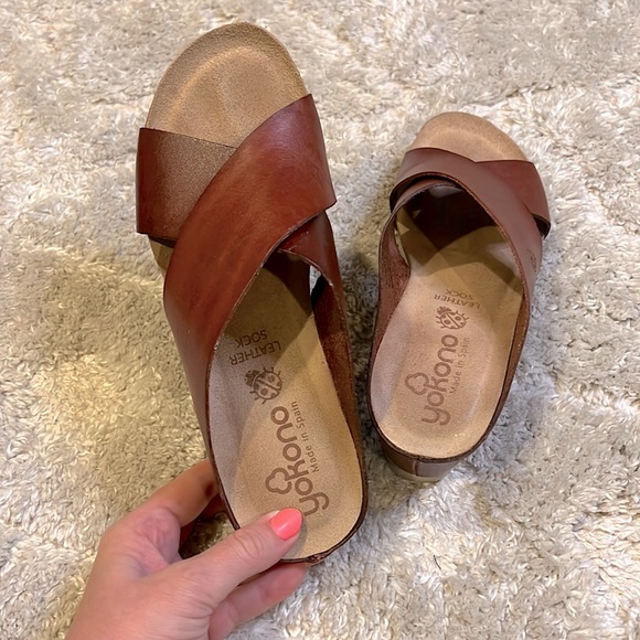 yokono Shoes Yokono Made In Spain Xband Wedge Sandals Brown Leather